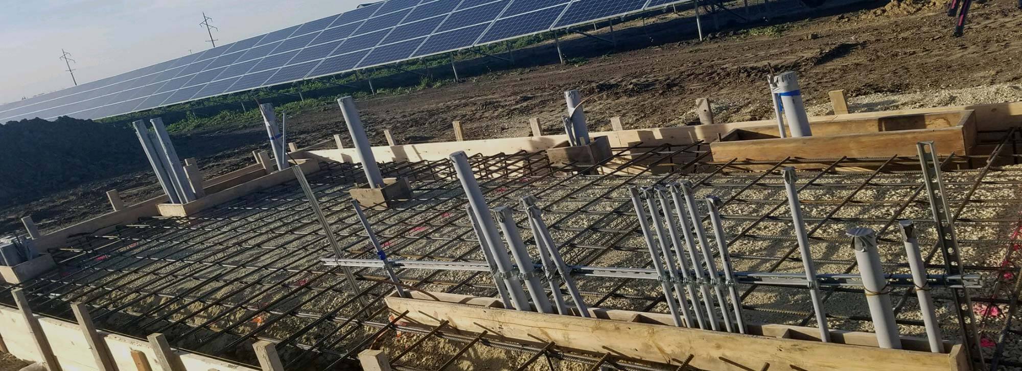 Concrete platform frames for a solar panel farm prepped and ready for concrete to be poured by Van Haren Construction